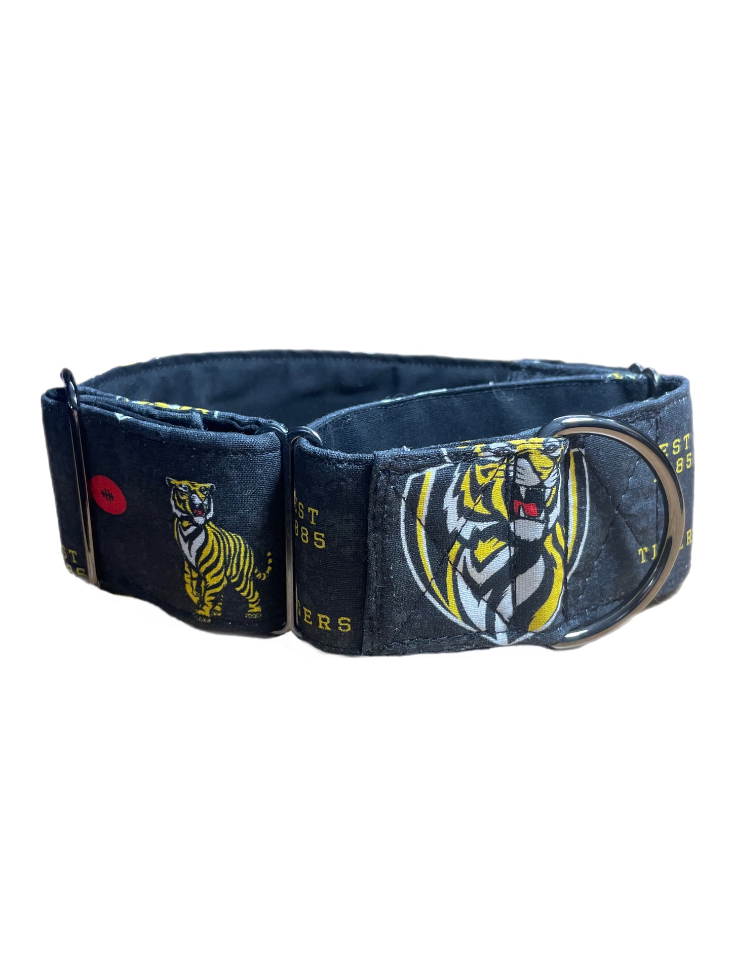 Martingale collar greyhound collar AFL Richmond Tigers footy cotton fabric