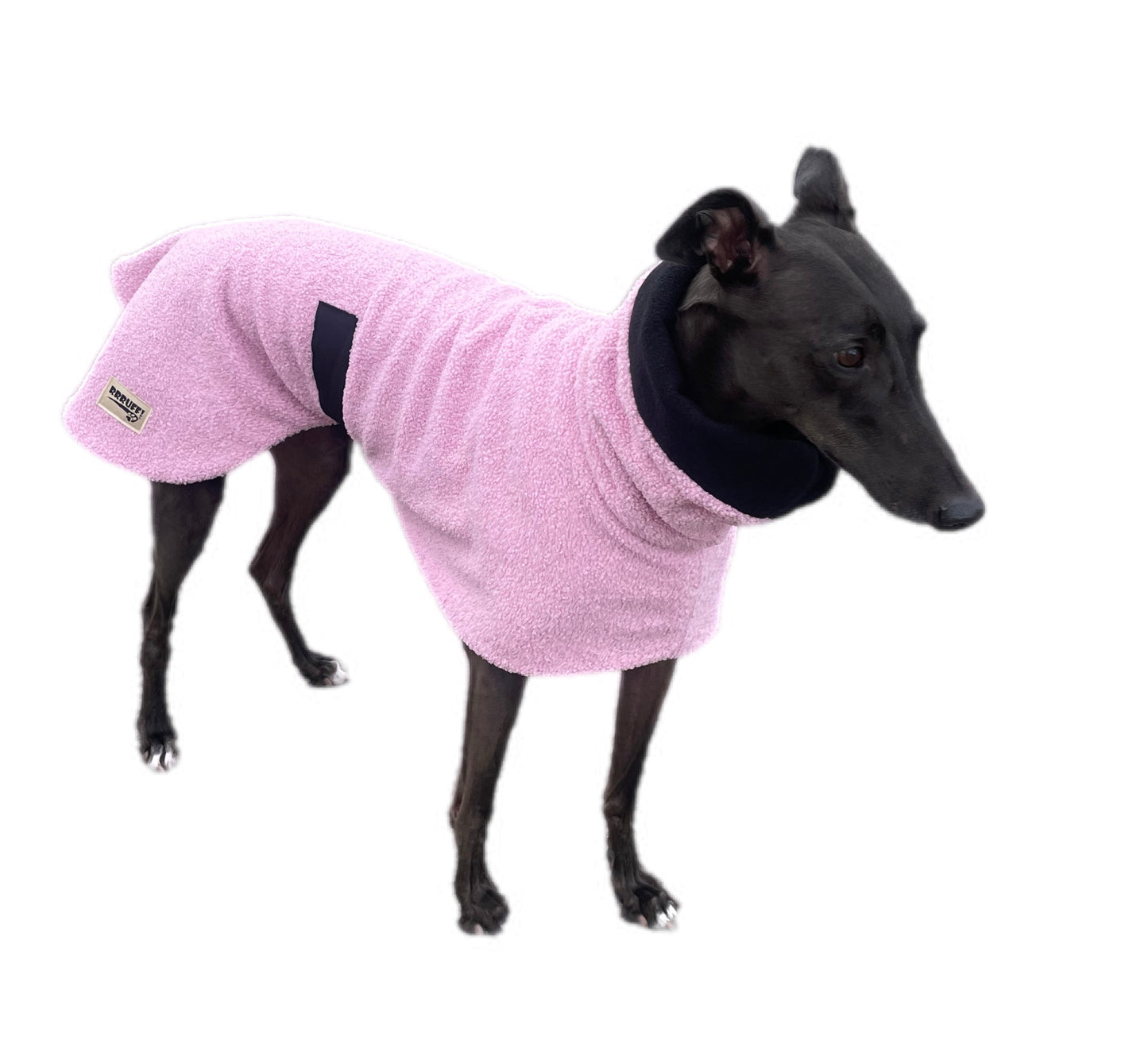 Pink blush Teddy fleece extra thick deluxe style greyhound coat with snuggly wide neck roll