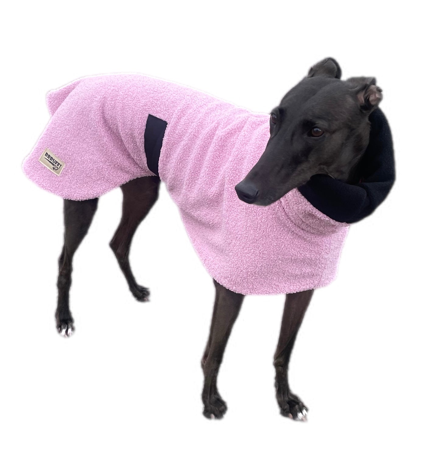 Pink blush Teddy fleece extra thick deluxe style greyhound coat with snuggly wide neck roll