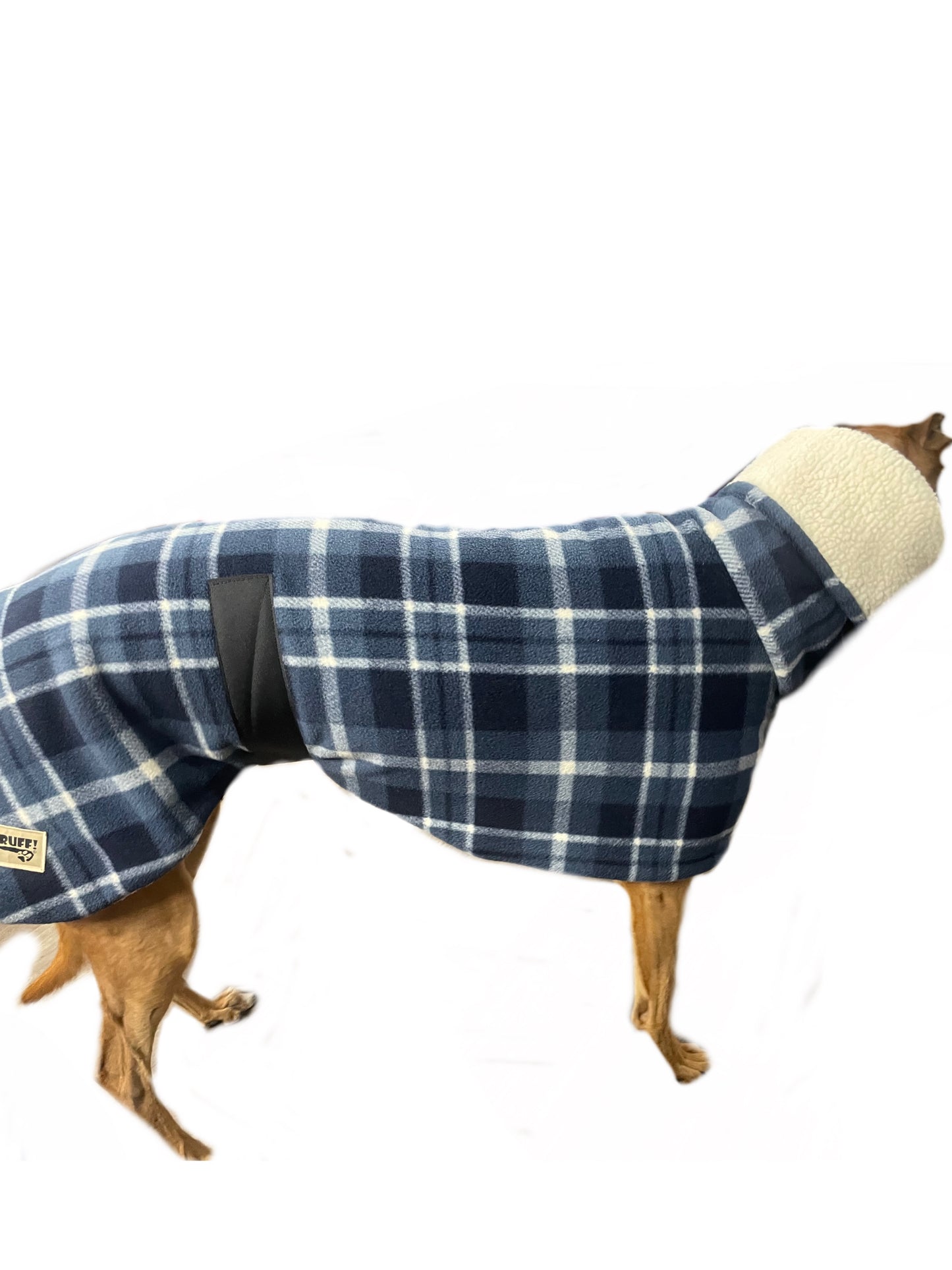 The navy blue Lumberjack Greyhound coat in deluxe style rug navy blue black tartan check  polar fleece washable extra wide neck