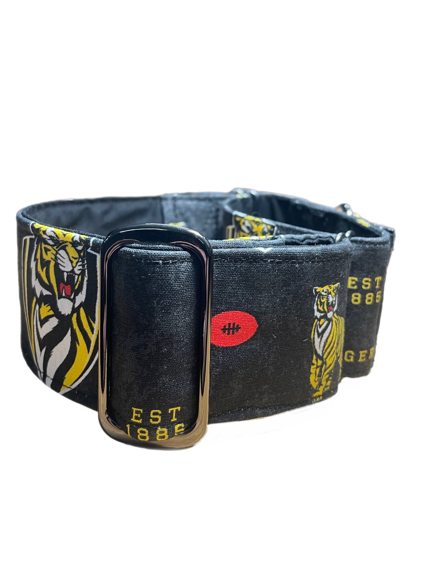 Martingale collar greyhound collar AFL Richmond Tigers footy cotton fabric