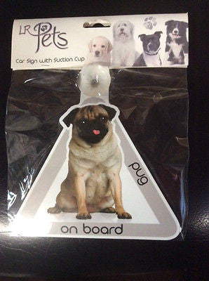 New Pug Car sign with suction cup. Pug Window Display. Pug Car Window Sign.