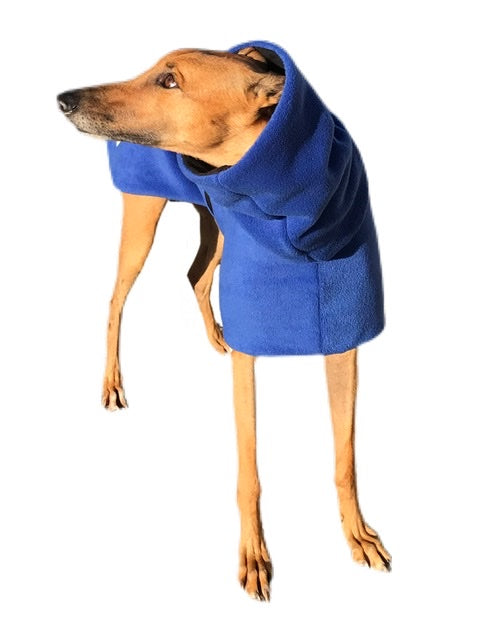 Royal blue Greyhound Deluxe coat rug thick polar fleece washable extra wide neck hoodie