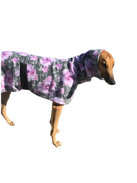 Silver rose greyhound Deluxe style coat rug super soft & snuggly polar fleece extra wide neck hoodie end of line