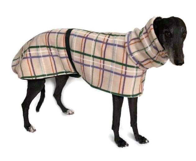 Greyhound Deluxe Dog coat dog rug, beige tartan double polar fleece  extra wide hoodie