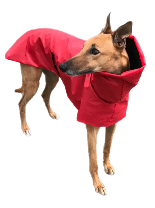 Flame red super soft Greyhound coat deluxe style, summer rainwear, washable