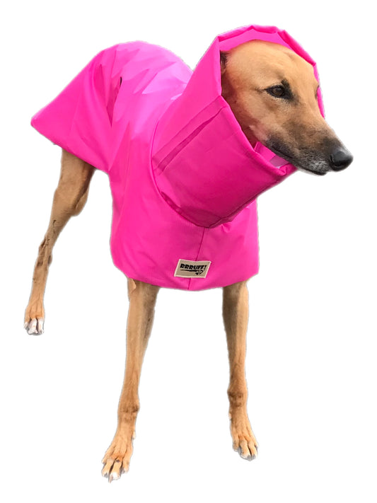 Hot pink super soft Greyhound coat deluxe style, summer rainwear, washable