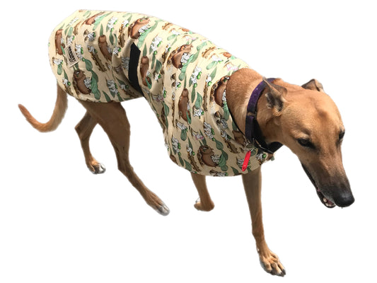 Spring range classic style Greyhound ‘gumnut babies’ design in cotton & thin fleece washable