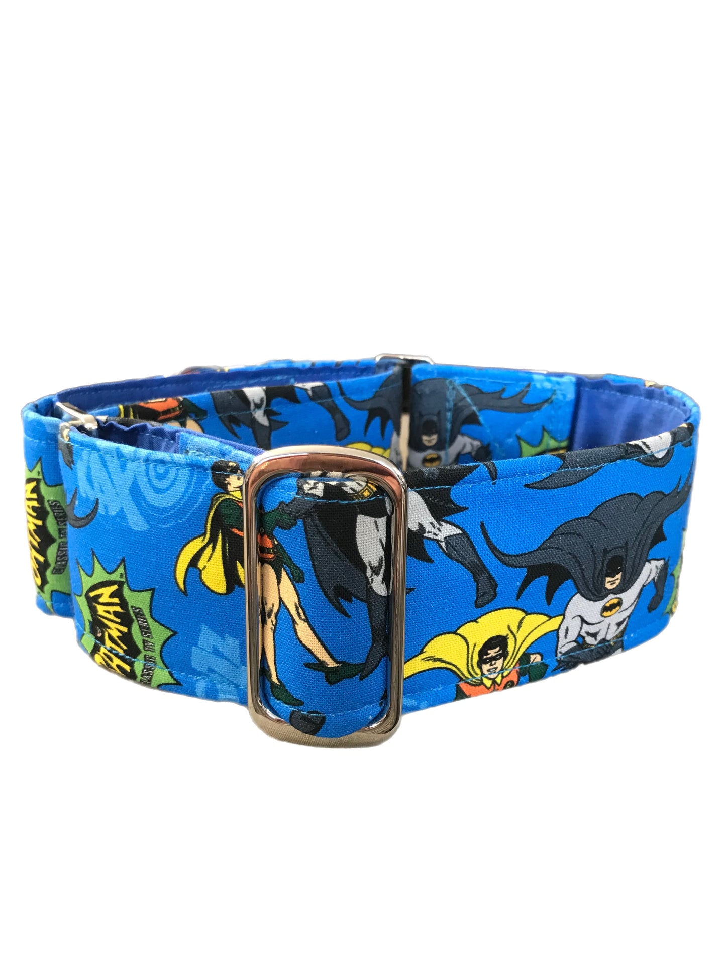 Cotton covered greyhound Martingale collar blue Batman and Robin 50mm width super soft