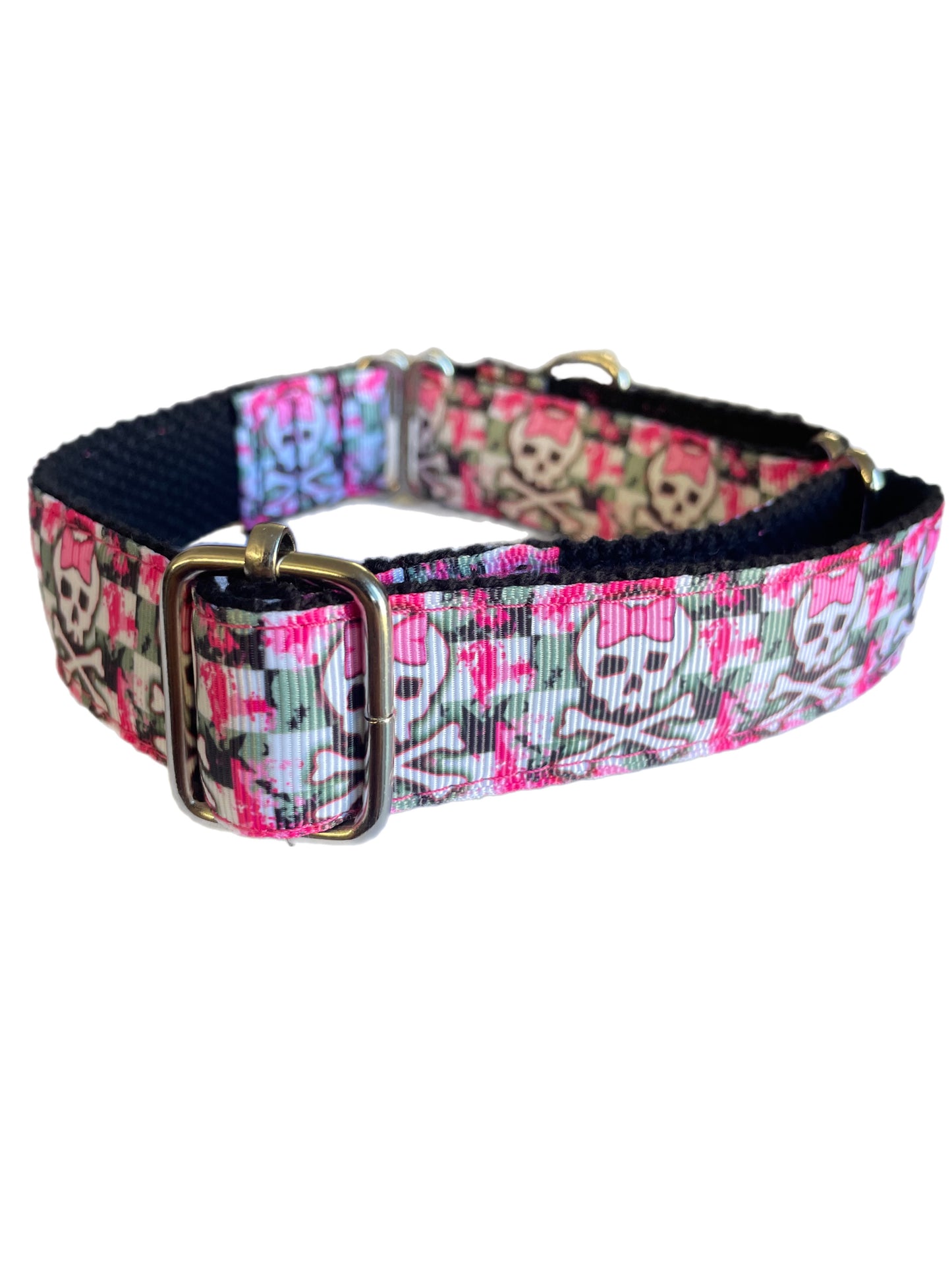 Greyhound Martingale 25mm house collar in pink with cute skulls