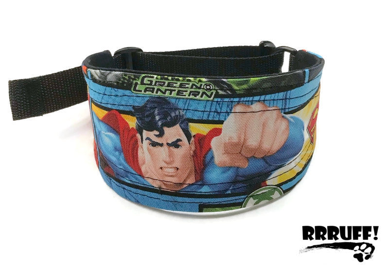 Martingale collar greyhound collar Superman design cotton fabric