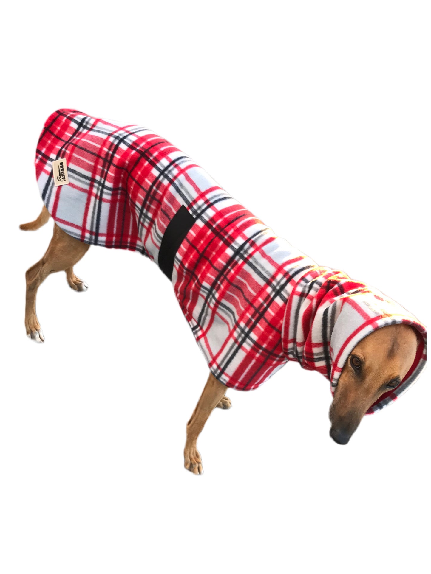 Greyhound coat in deluxe style rug red flanno tartan polar fleece washable extra wide neck