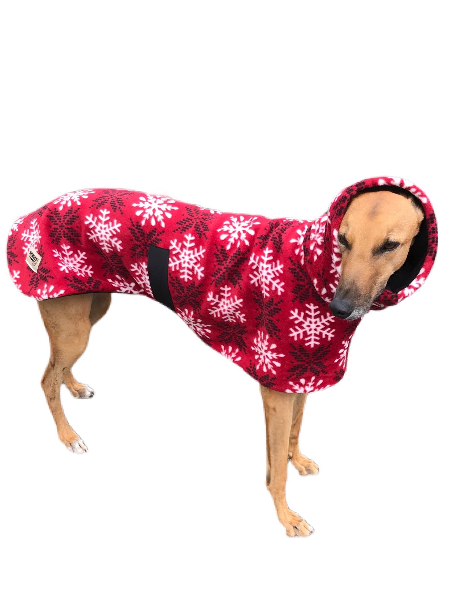Snowflake red Deluxe greyhound coat rug thick polar fleece washable extra wide neck hoodie