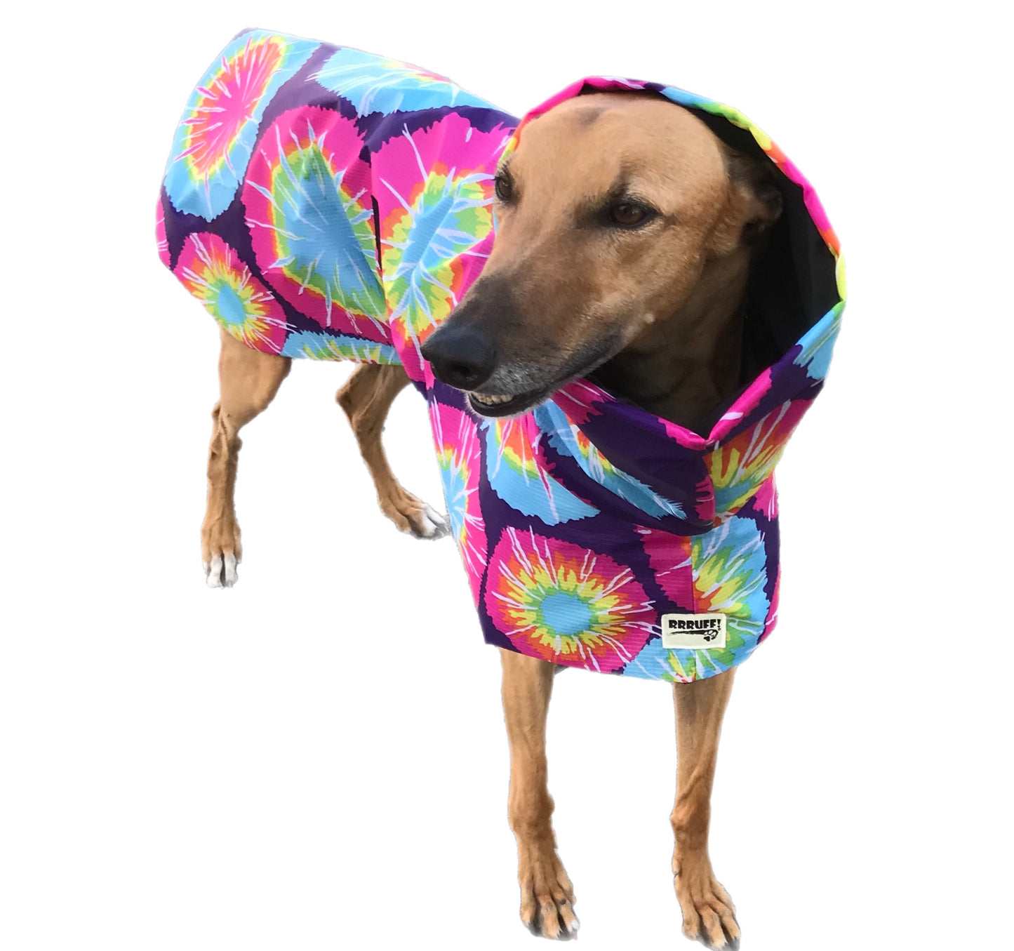 Retro colors Greyhound coat deluxe style, summer rainwear, hippy prints washable
