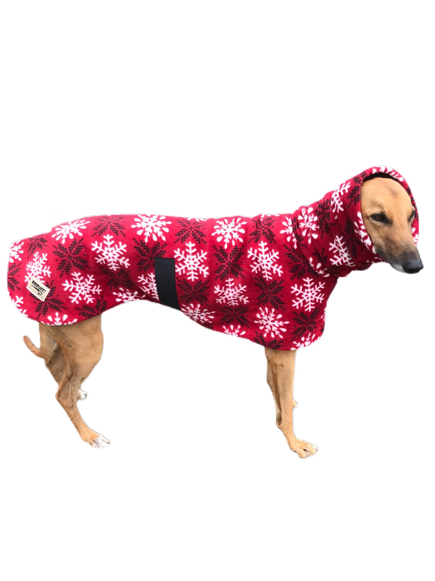 Snowflake red Deluxe greyhound coat rug thick polar fleece washable extra wide neck hoodie