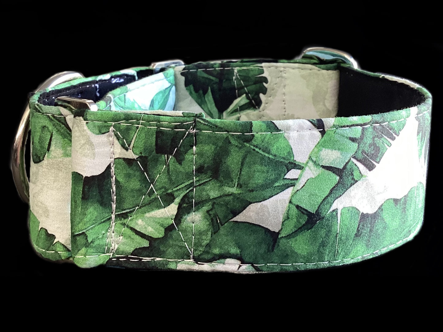 Wide Martingale collar summer fresh ‘banana leaves’ cotton 50mm width
