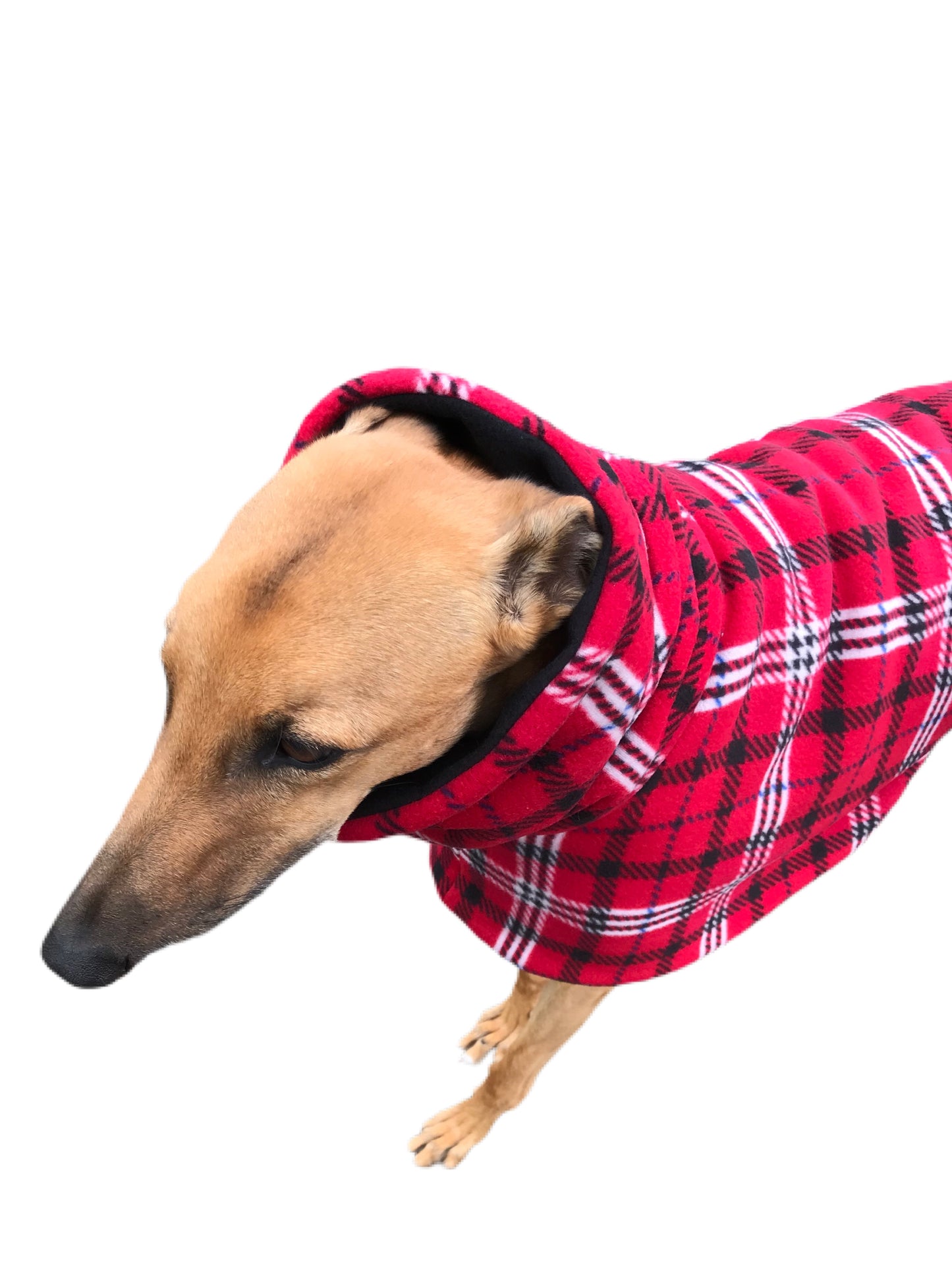 Scotch red flanno print deluxe style greyhound coat Sherpa lined double polar fleece washable