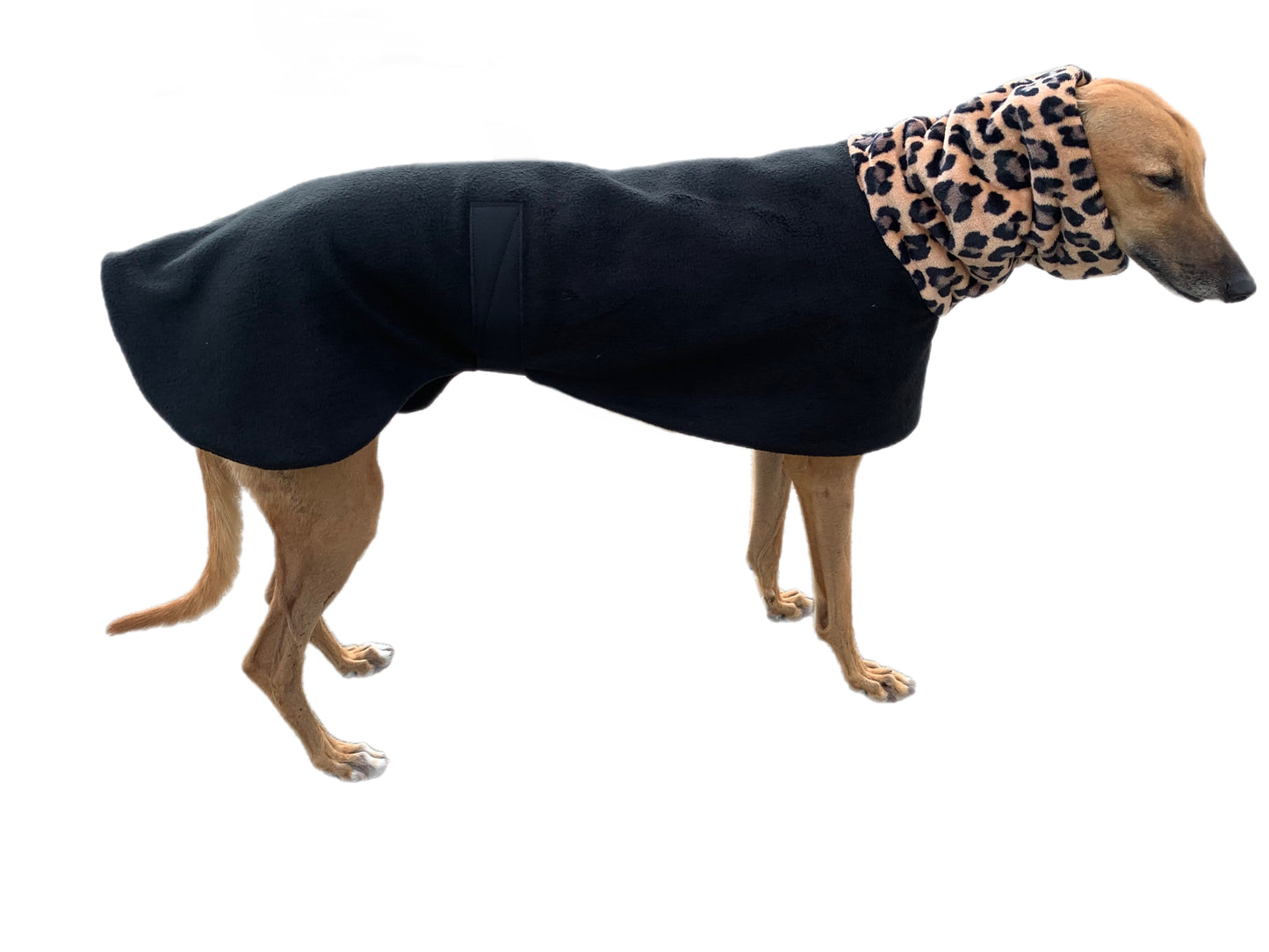Greyhound Deluxe Dog coat dog rug, thick double polar fleece black washable extra wide hoodie