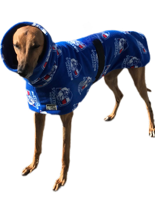 AFL Western Bulldogs inspired greyhound coat deluxe style double polar fleece washable