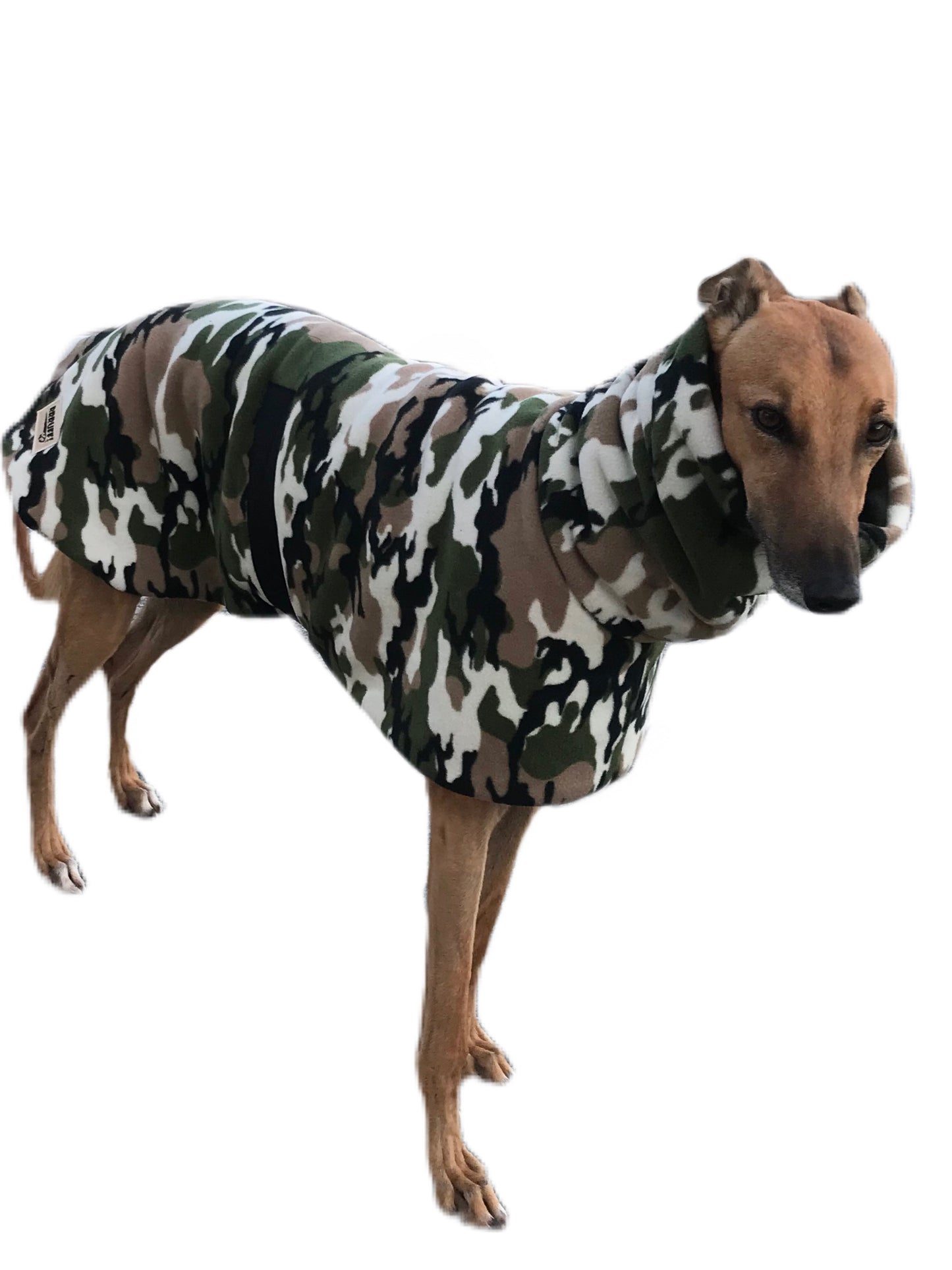 Cammo green print deluxe style greyhound coat camouflage Sherpa lined double polar fleece washable