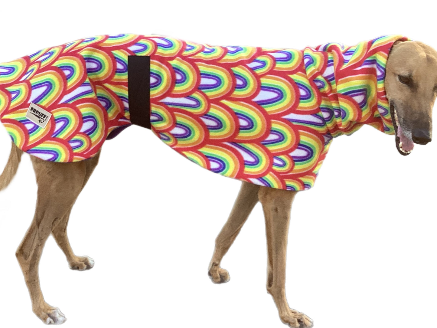 Rainbow deluxe greyhound coat rug snuggly polar fleece washable extra wide neck hoodie