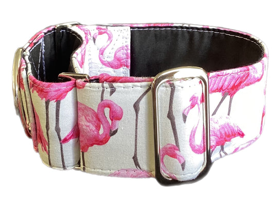 Wide Martingale cotton covered collar pink flamingo 50mm width greyhound super soft