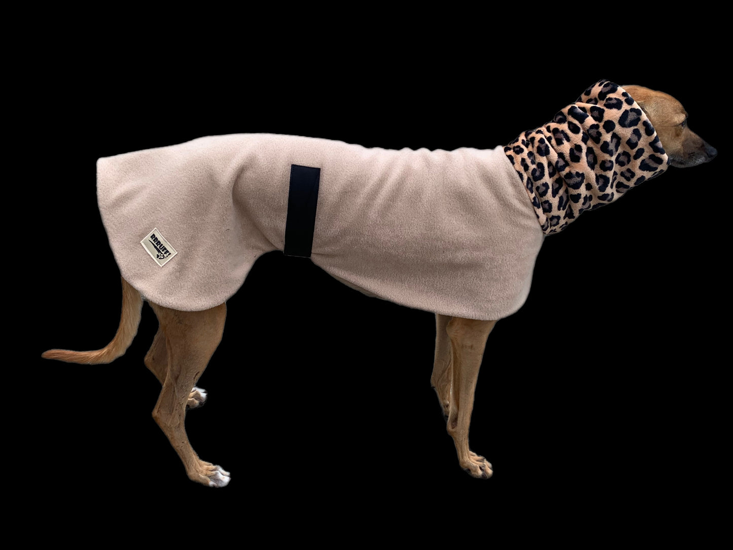 Beige Greyhound Deluxe Dog coat dog rug, thick double polar fleece washable extra wide hoodie