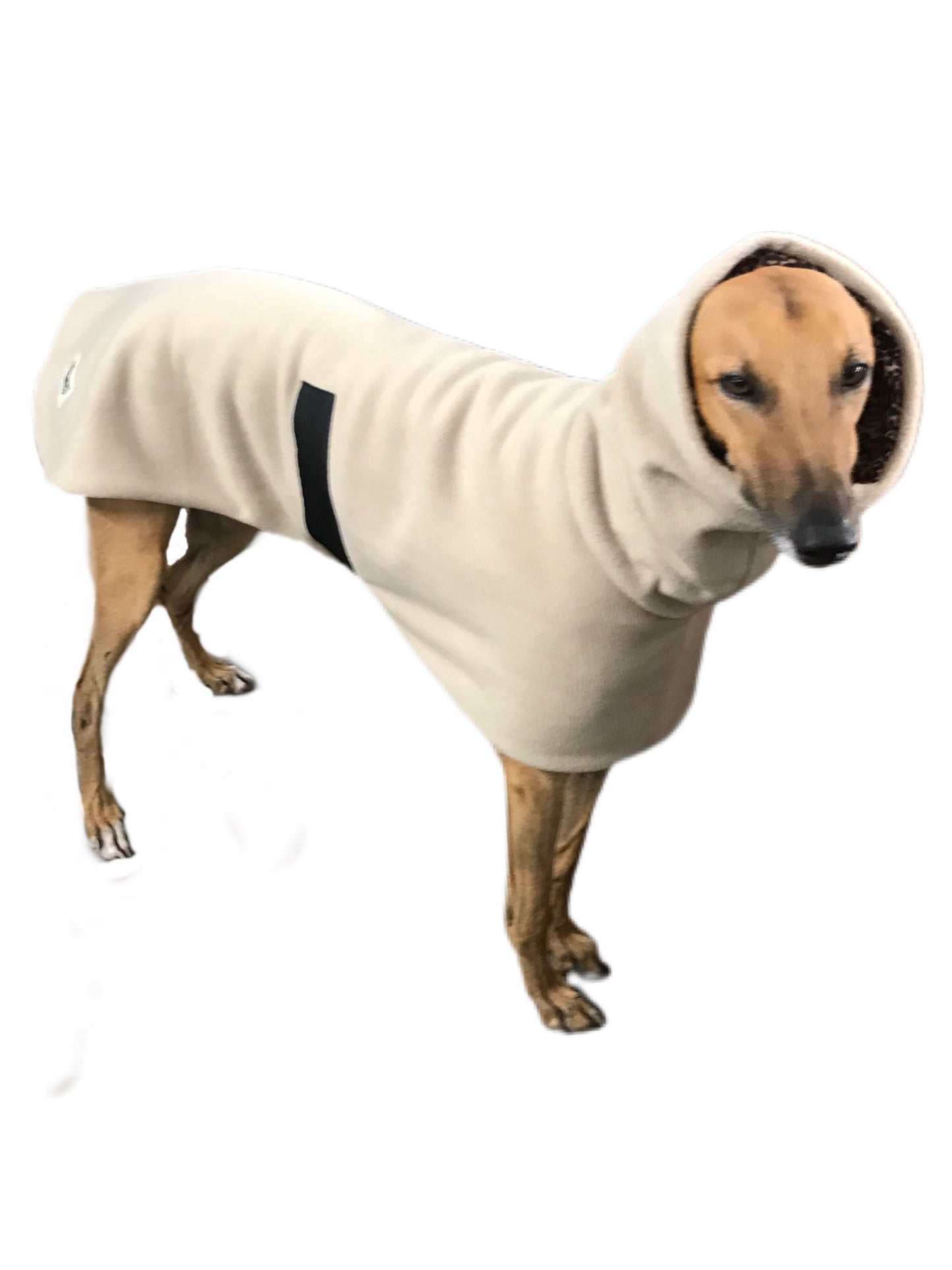 Simply beige Greyhound Deluxe coat rug thick polar fleece washable extra wide neck hoodie