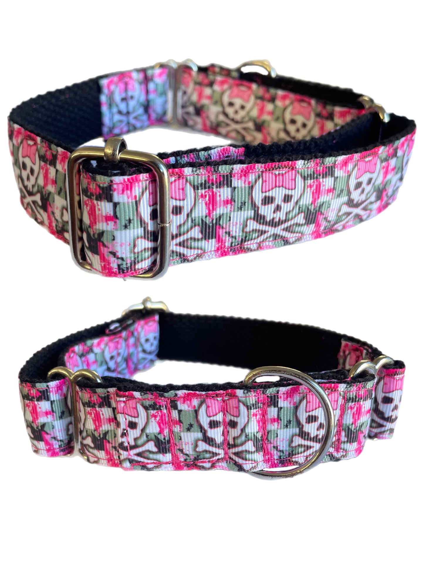 Greyhound Martingale 25mm house collar in pink with cute skulls