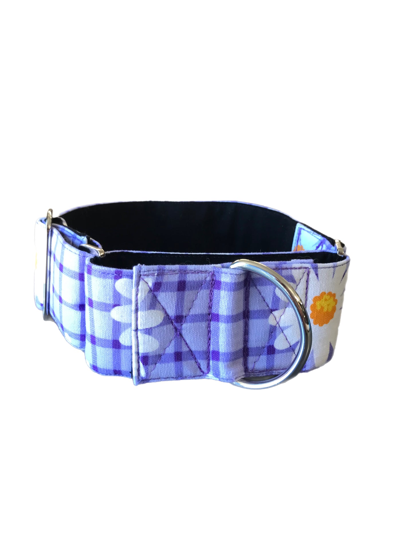 Wide Martingale collar purple daisies 50mm width