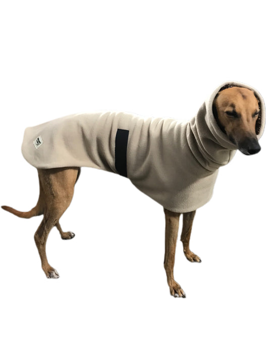 Simply beige Greyhound Deluxe coat rug thick polar fleece washable extra wide neck hoodie