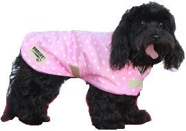 Minky Fleece Dog Coat, Baby Pink Polka Dot, dog rug, dog coat